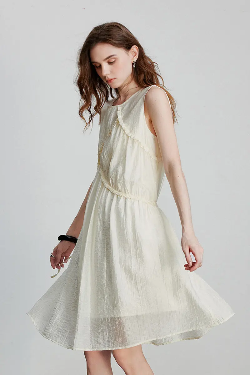 Ivory Lyocell Sleeveless Ruffle-Detail Midi Dress - HBQMJX