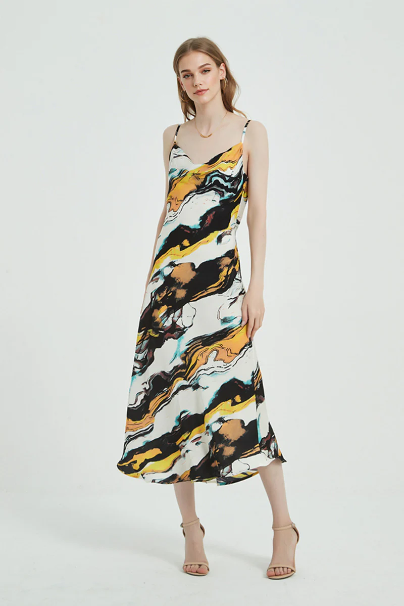 Floral Cowl-Neck Midi Slip Dress in Triacetate-Blend - HBQMJX