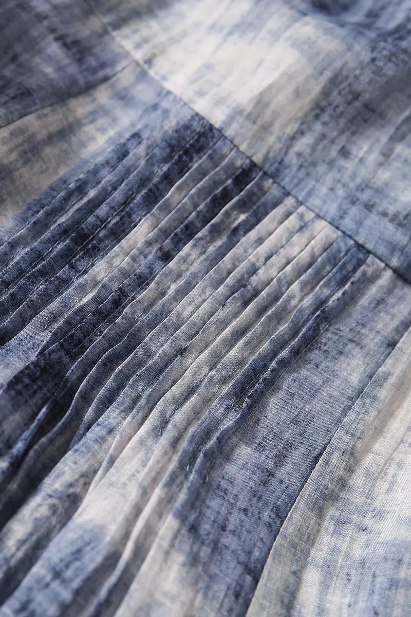 100-Count Fine Ramie Blue Tie Dye Spaghetti-Strap Maxi Dress - HBQMJX