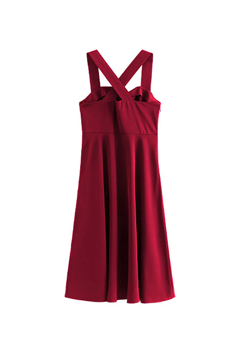 Red Cross-Back A-Line Midi Dress - HBQMJX