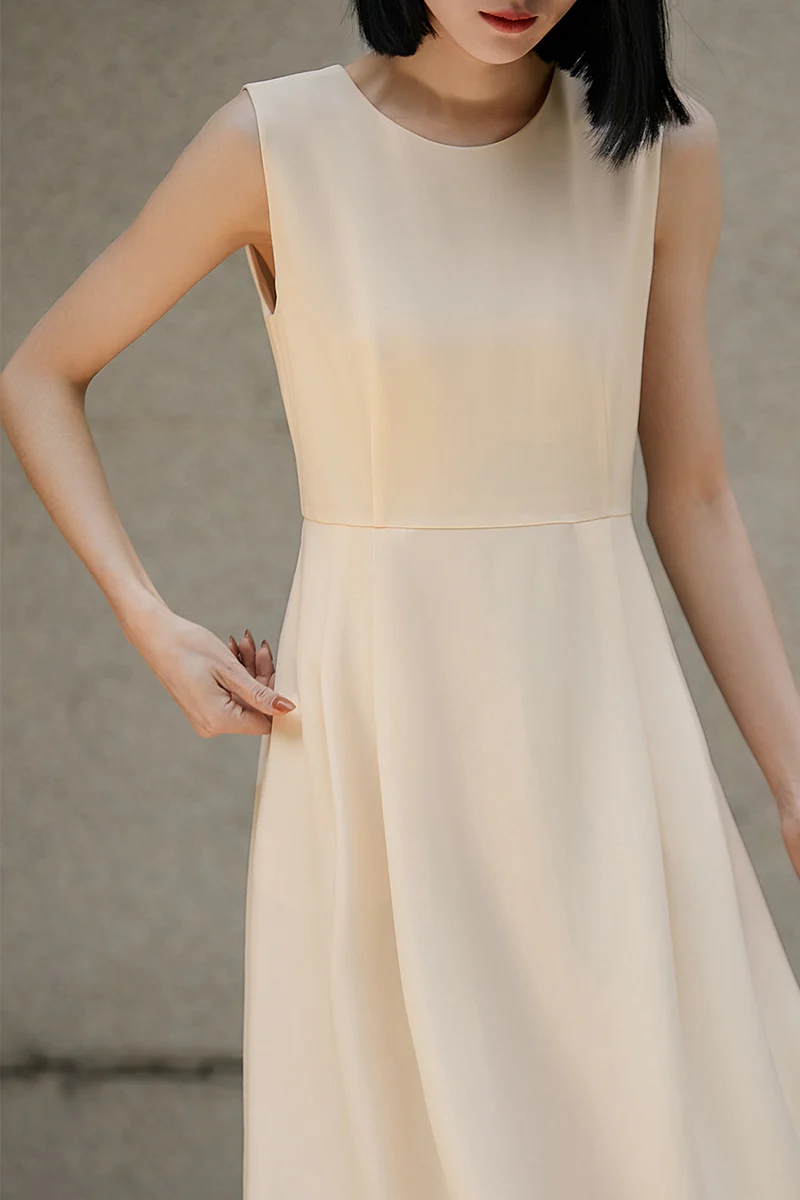 Elegant Acetate Sleeveless Fit & Flare Midi Dress - HBQMJX