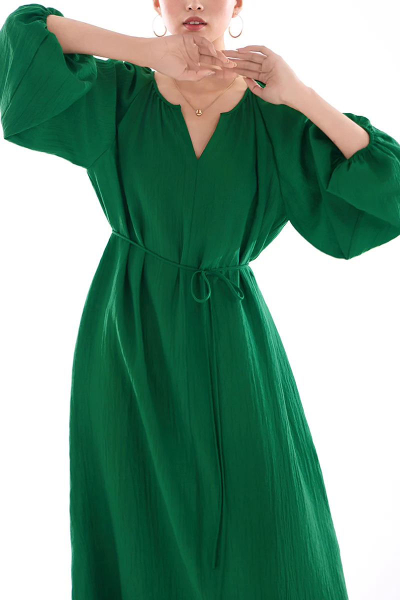 Green Lantern-Sleeve V-Neck Maxi Dress - HBQMJX