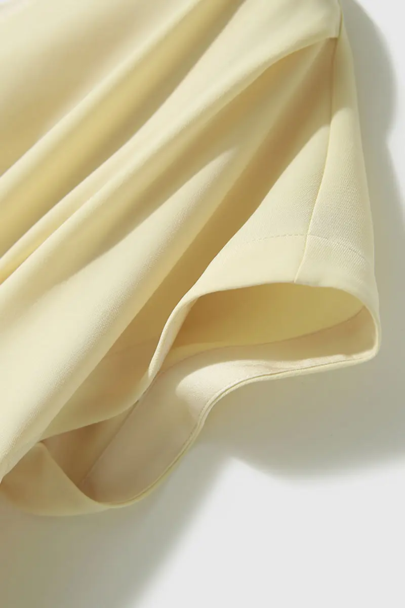 Yellow Triacetate V-Neck Gathered Waist Midi Dress - HBQMJX