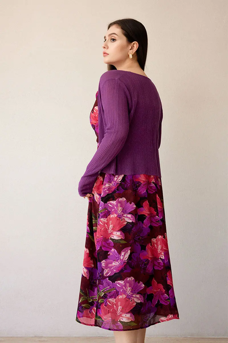 Chiffon Floral Cowl-Neck Midi Slip Dress in Purple - HBQMJX