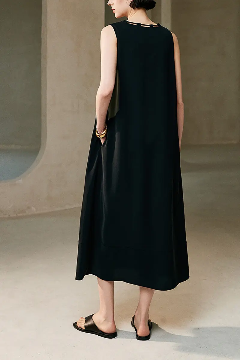 Black Row-Style Sleeveless Midi Dress - HBQMJX