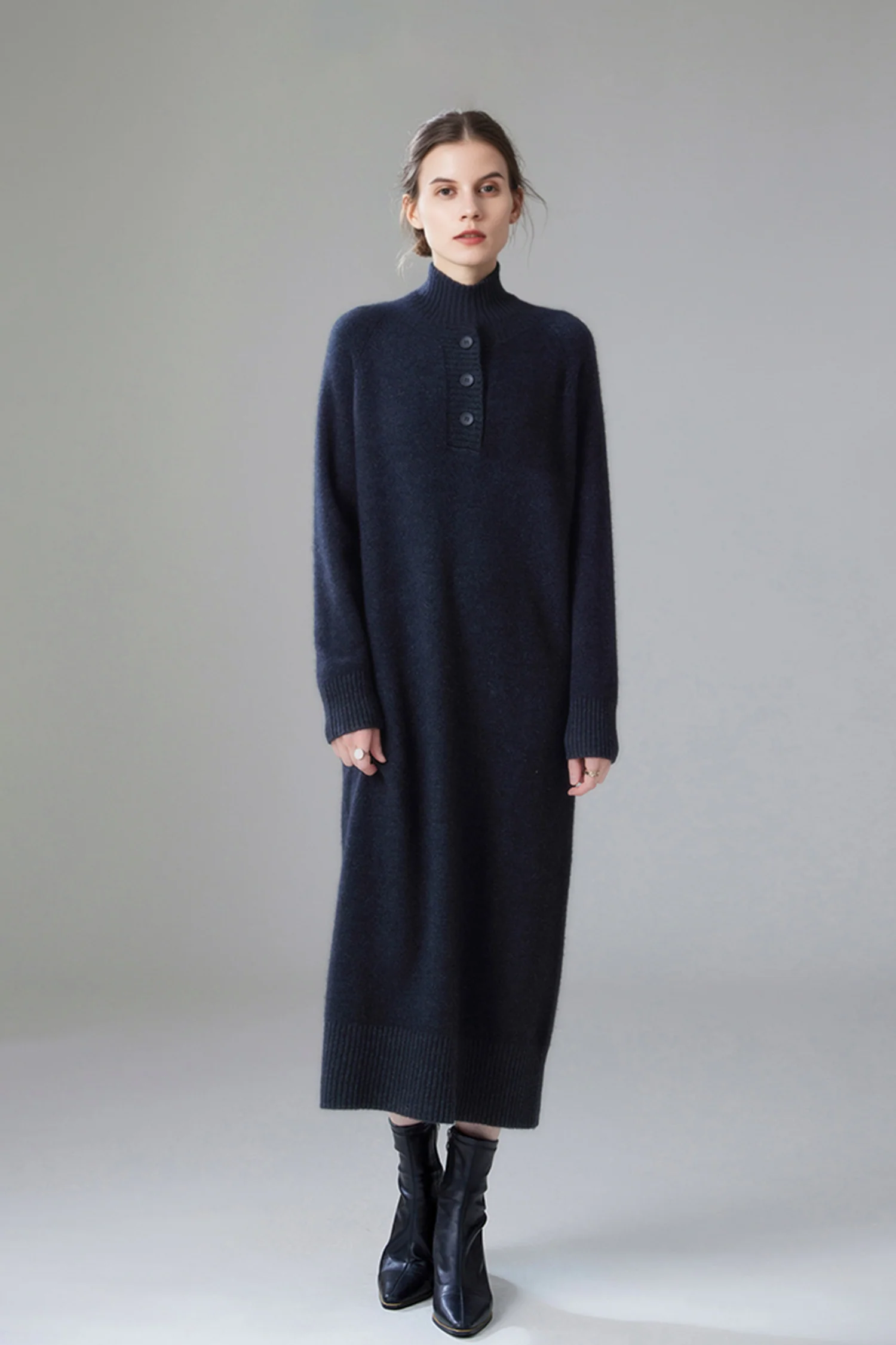 Chunky Wool Long Sleeve Turtleneck Maxi Sweater Dress - HBQMJX