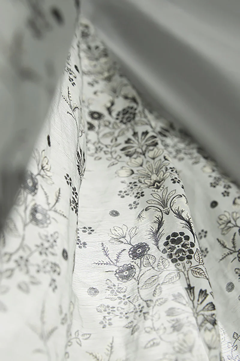 Floral Elbow-Sleeve Midi Dress in Linen-Silk Blend - HBQMJX