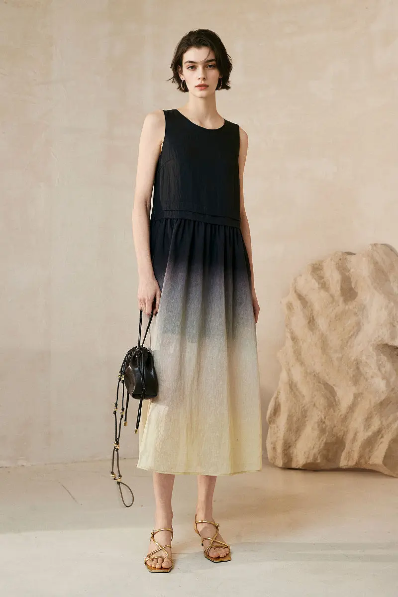 Ombre Sleeveless Linen Midi Dress - HBQMJX