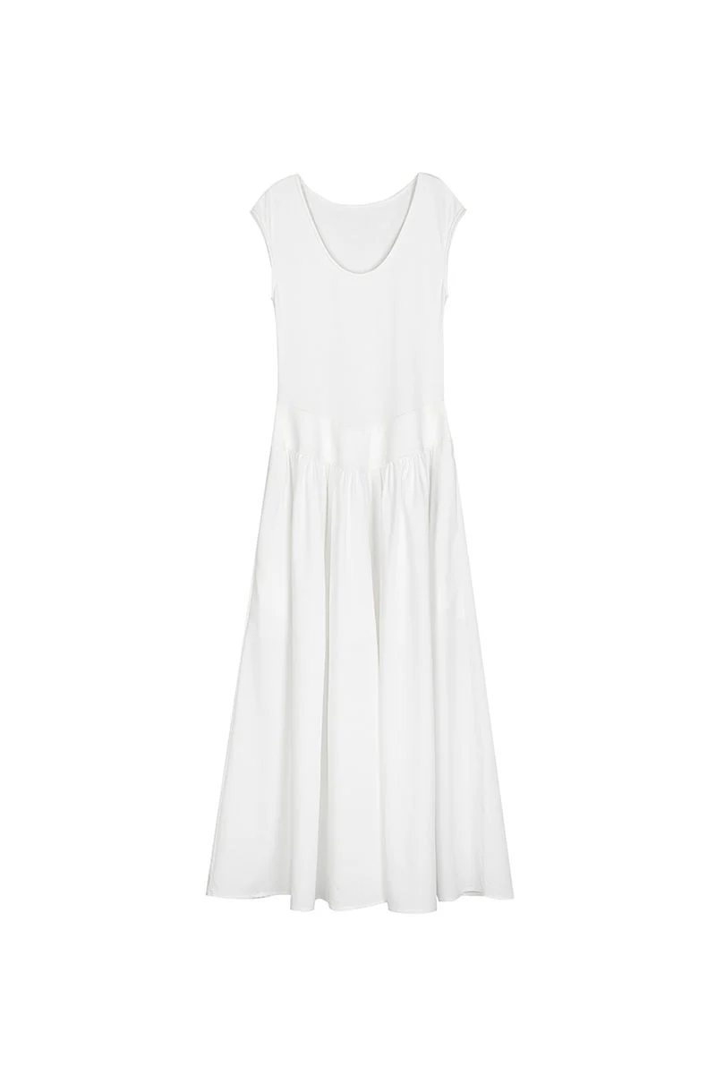 White Fit & Flare Cap-Sleeve Scoop-Neck Midi Dress - HBQMJX