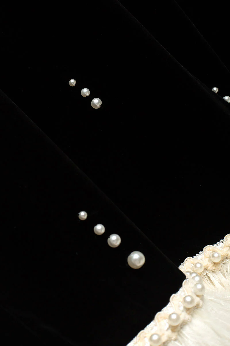 Ostrich-Feather Velvet Elbow-Sleeve Midi Dress with Pearl Trim - HBQMJX