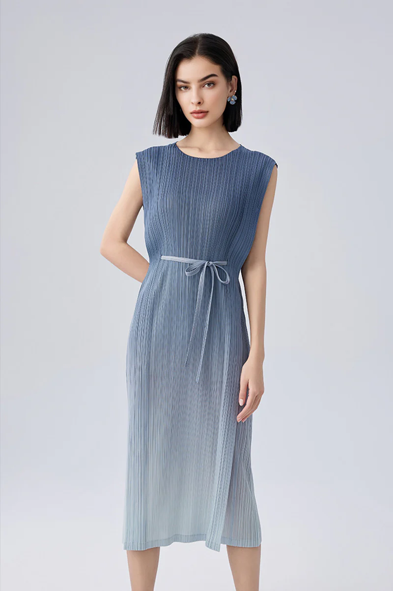 Ombre Pleated Sleeveless Midi Dress - HBQMJX