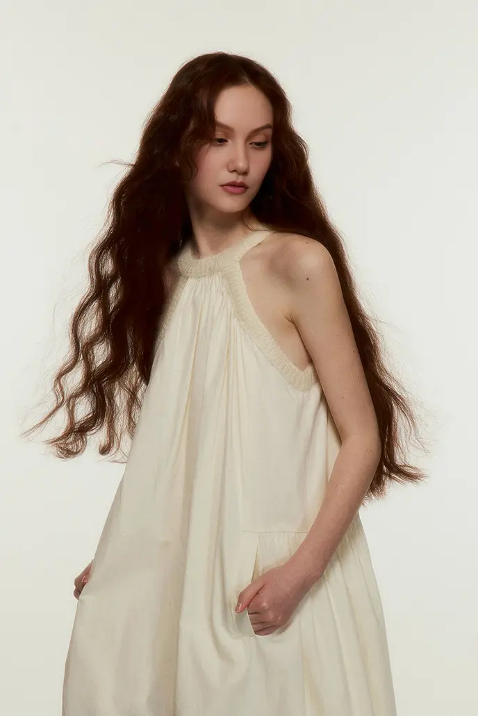 Rib Knit Collar Creamy White Midi Dress - HBQMJX