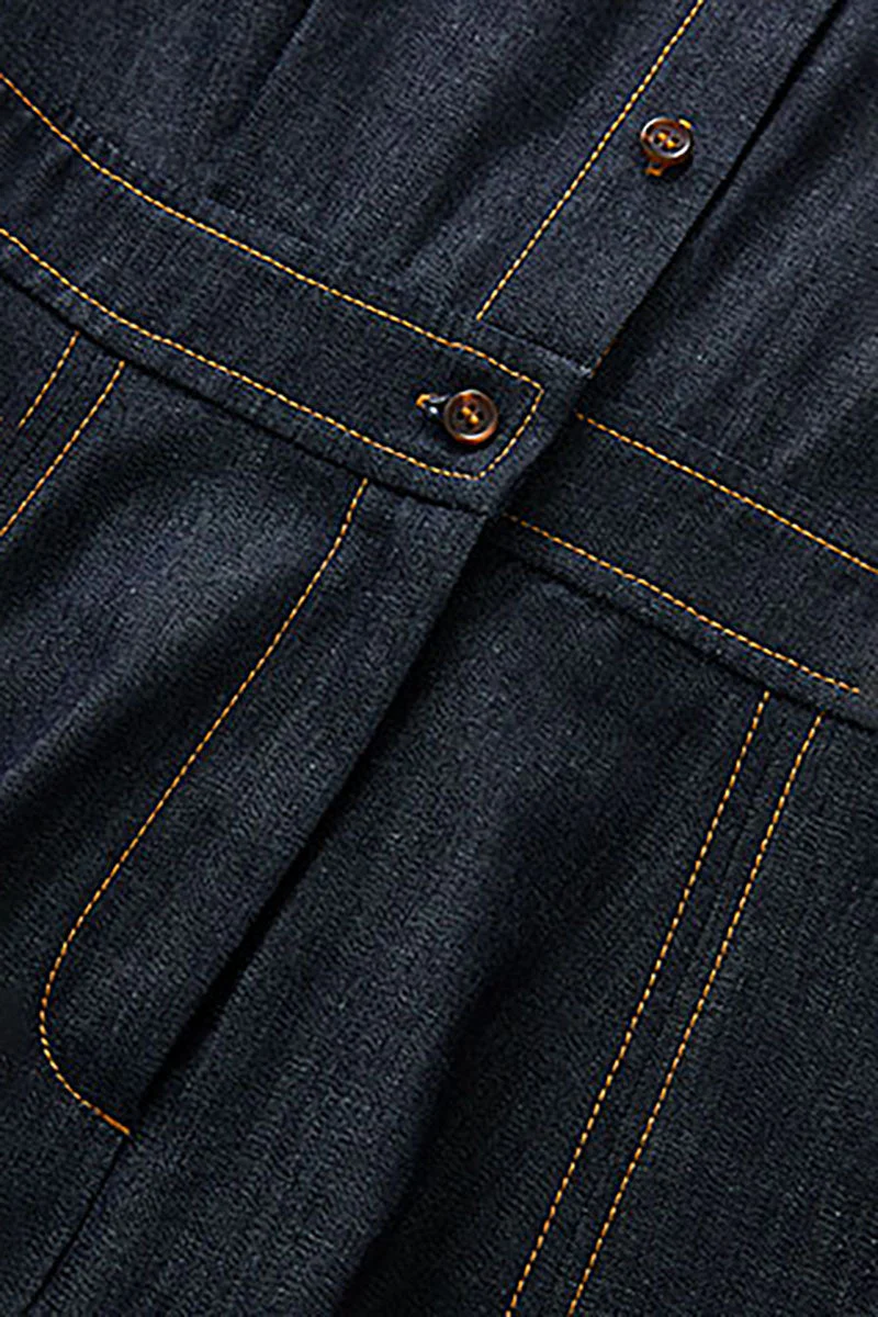 Tencel Denim Short-Sleeve Button-Up Midi Shirt Dress - HBQMJX