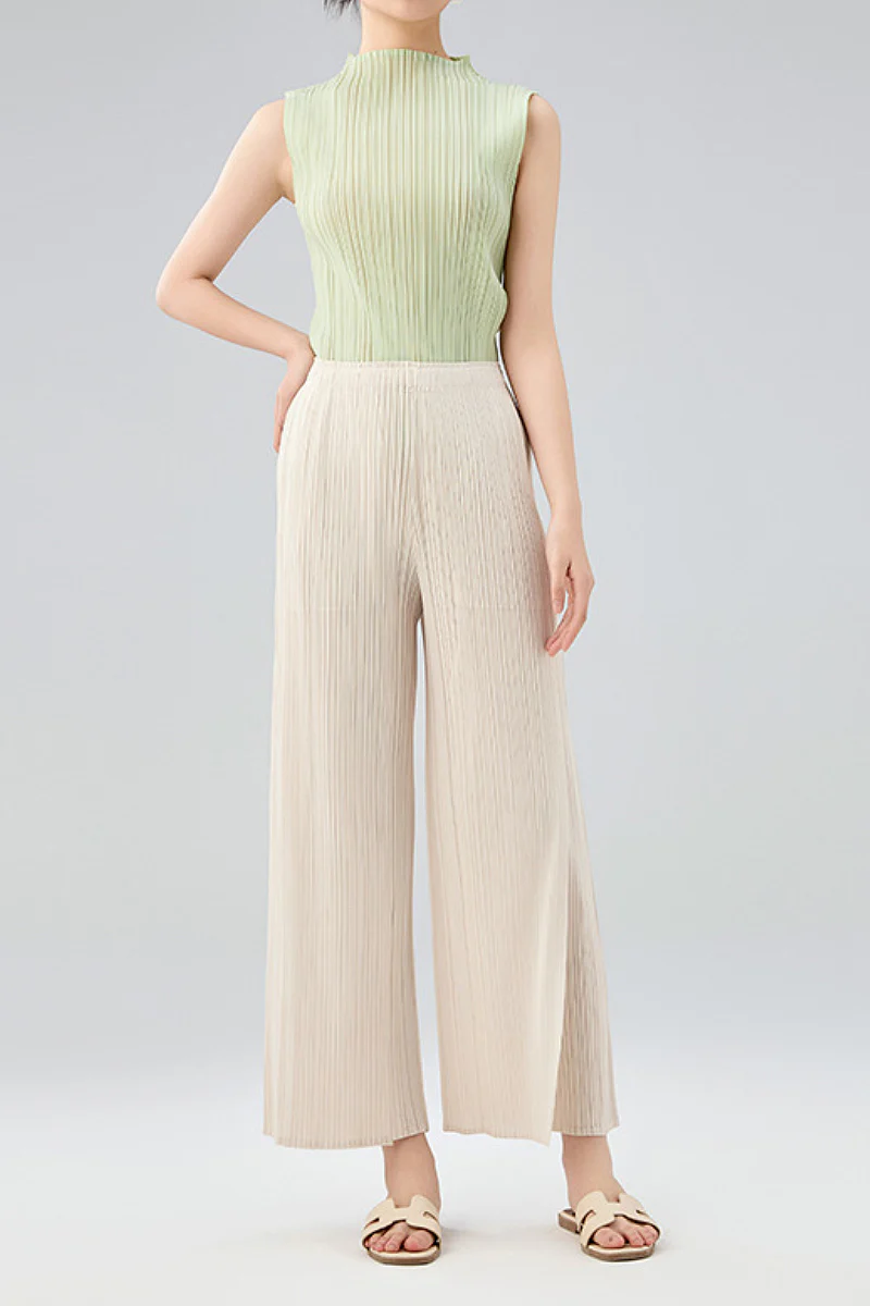 Designer Inspired Pleated Wide-Leg Cropped Pants - HBQMJX