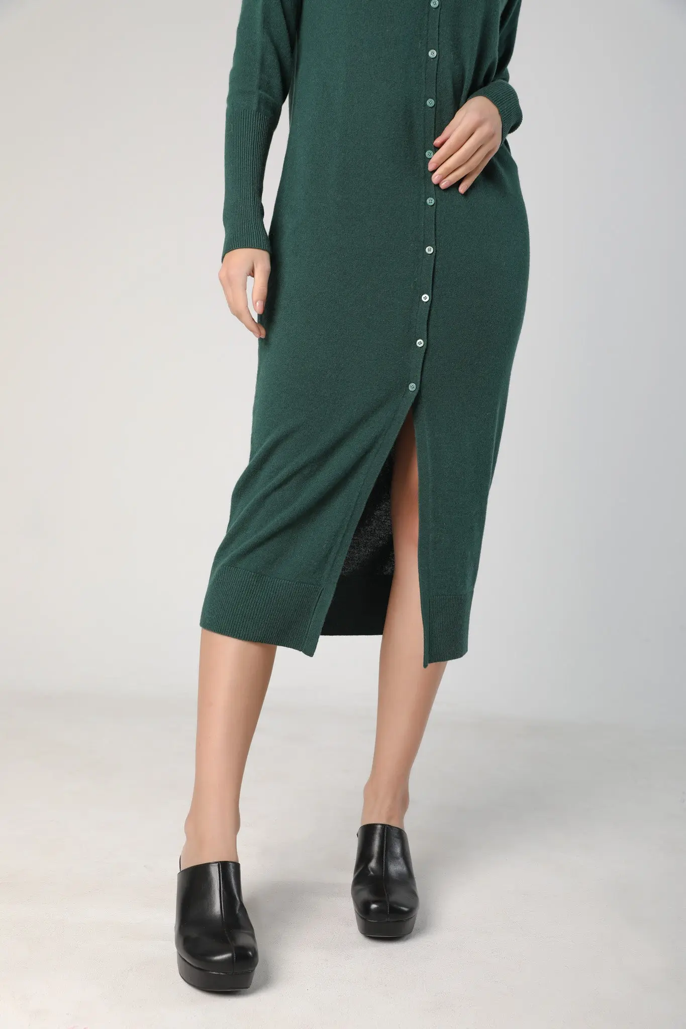 V-Neck Cardigan Sweater Dress in Merino Wool - HBQMJX