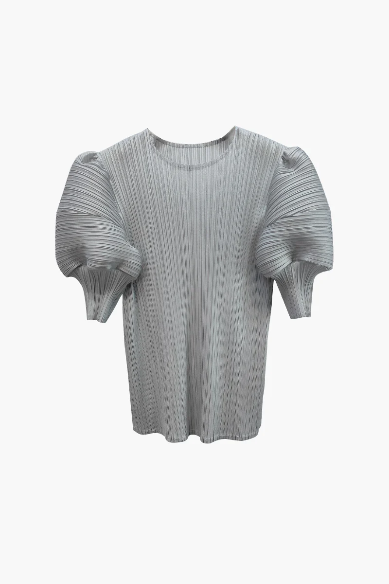 Designer Inspired Pleated Puff-Sleeve Top - HBQMJX