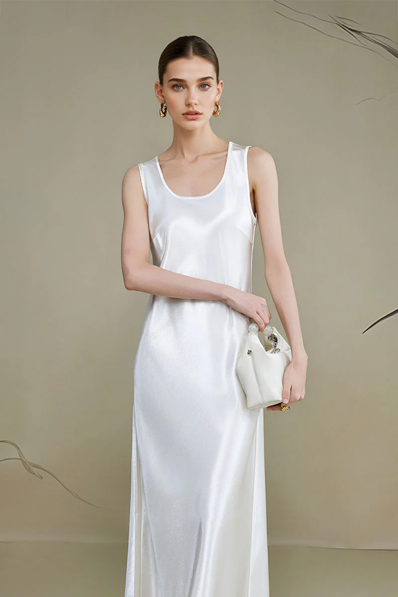 Satin Sleeveless Scoop-Neck Tank Midi Dress - HBQMJX