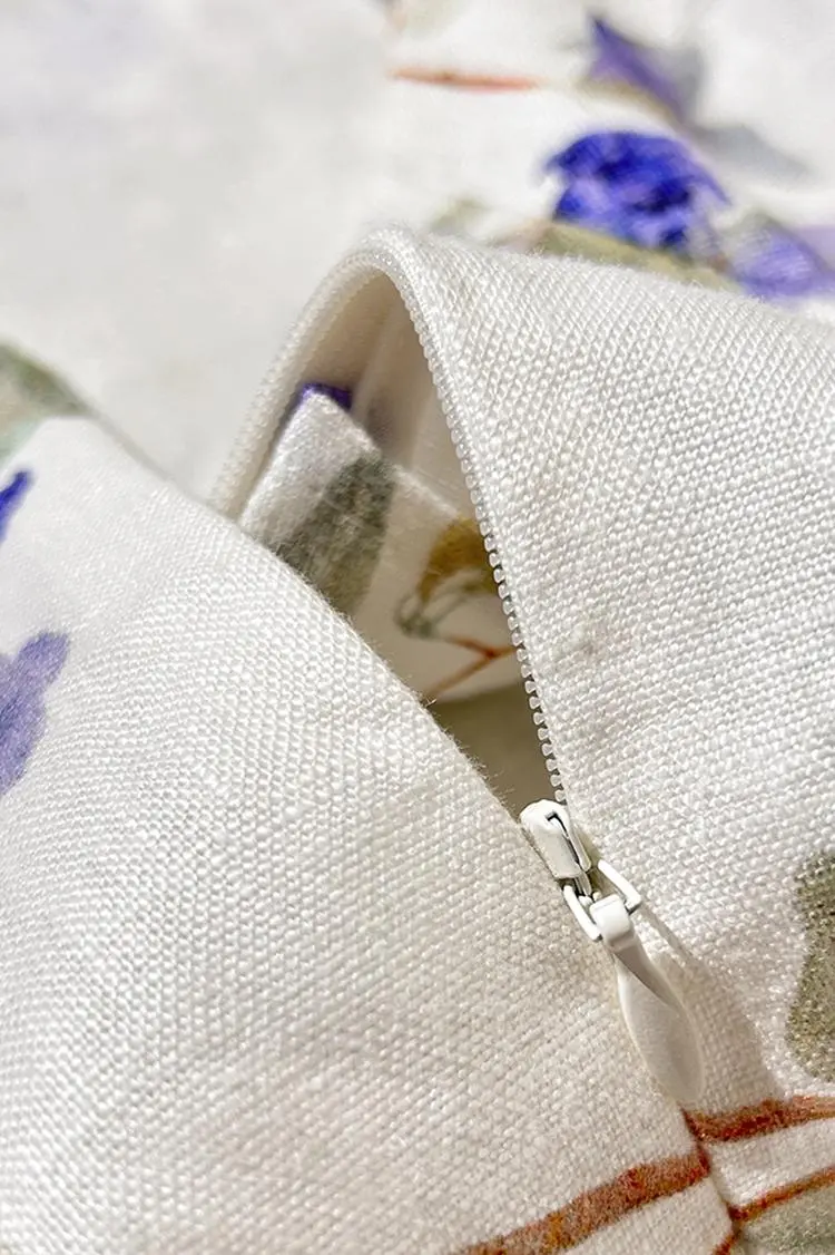 Backless Floral Linen Dress - HBQMJX