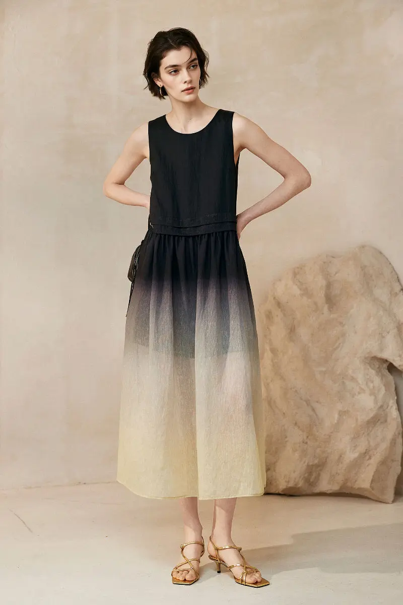 Ombre Sleeveless Linen Midi Dress - HBQMJX