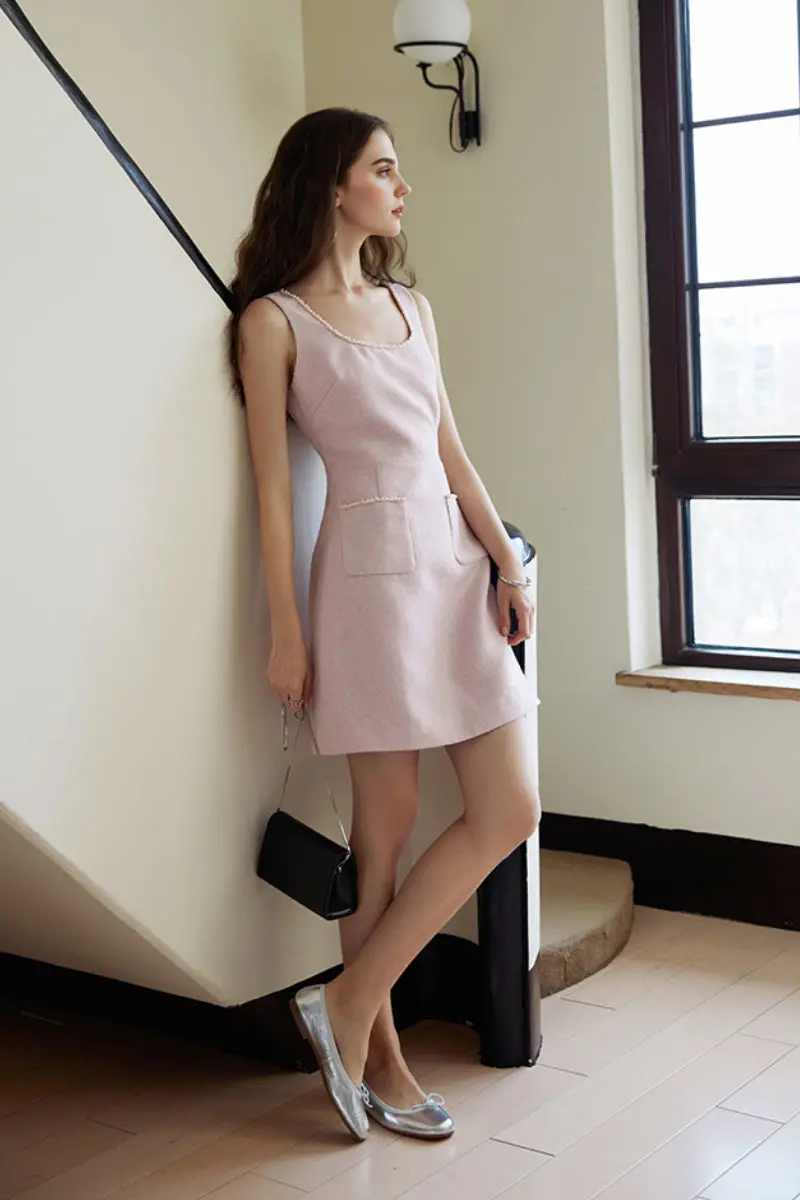 Pink Scoop-Neck Sleeveless Mini Dress - HBQMJX