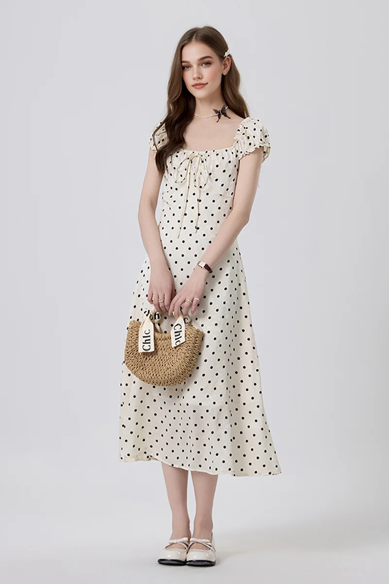 White Polka-Dot Midi Dress - HBQMJX