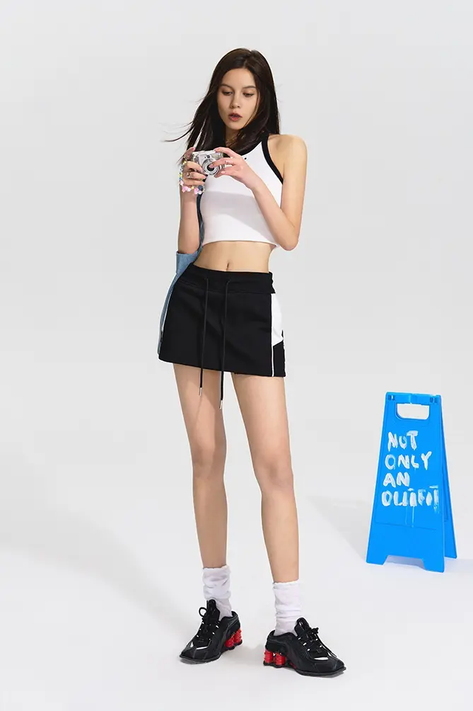 Cotton Tennis Skirt with Drawstring - HBQMJX