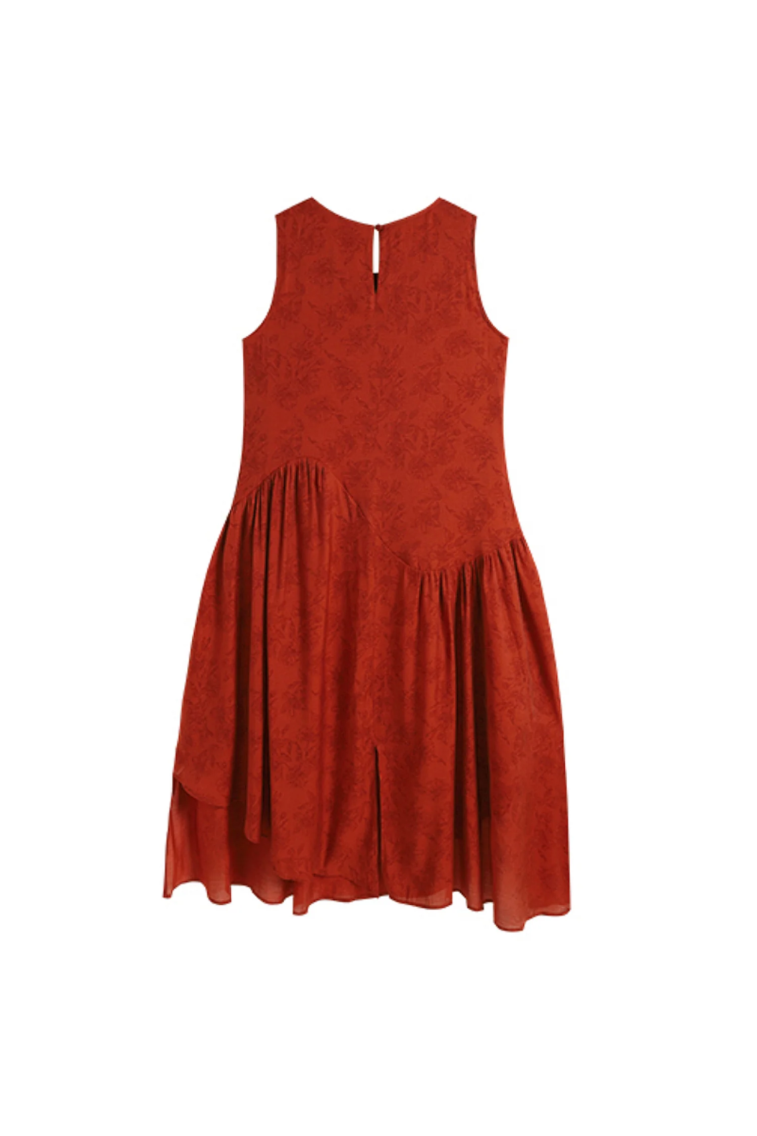 Red Asymmetrical Tiered Sleeveless Maxi Dress with Floral Print - HBQMJX