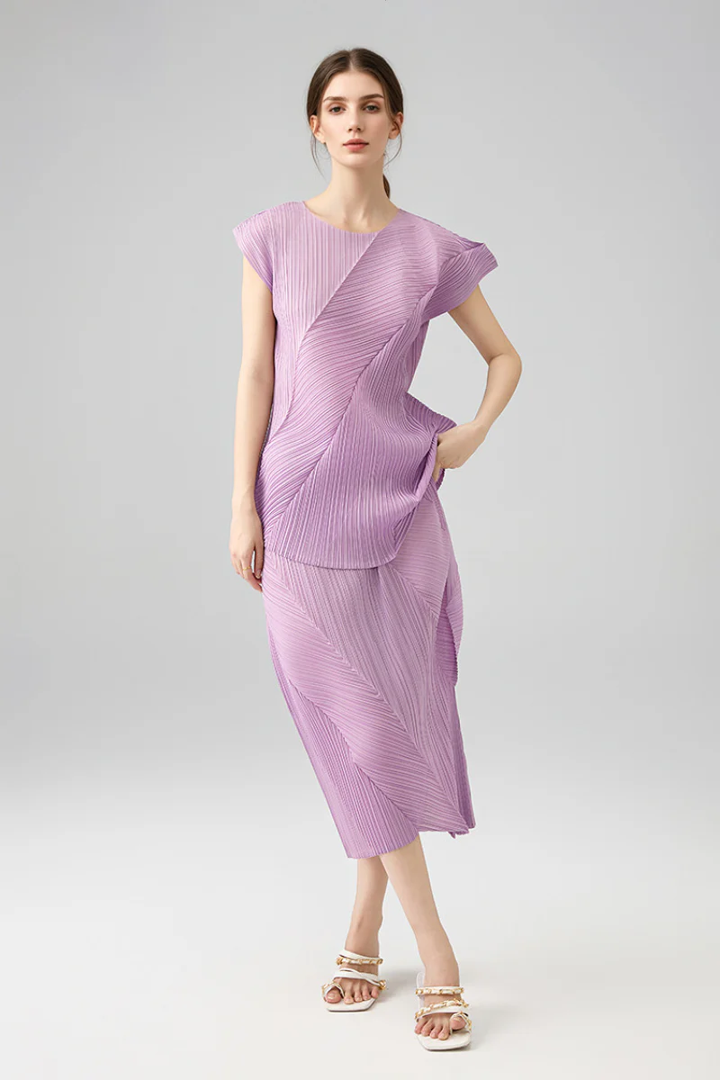 Designer Inspired Pleated Cap-Sleeve Top - HBQMJX