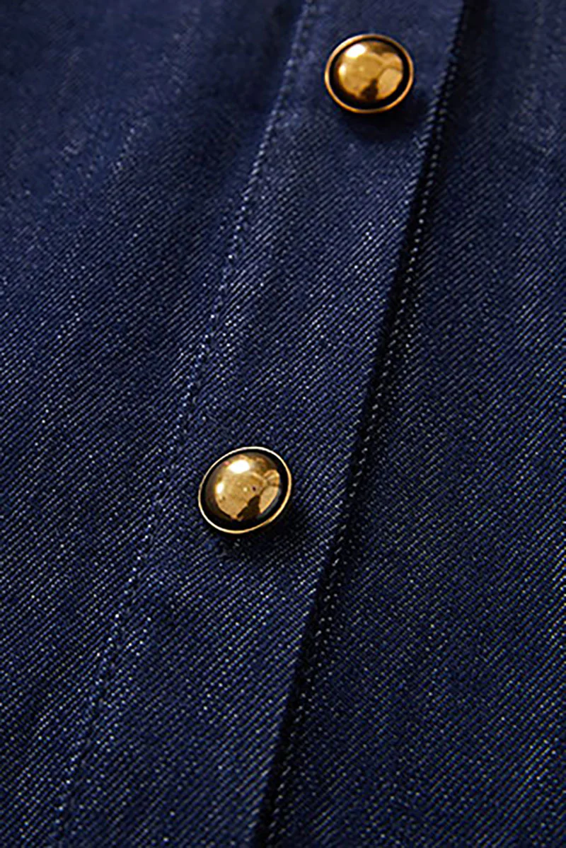 Tencel Denim Cap-Sleeve Button-Up Midi Shirt Dress with Ruched Waist - HBQMJX