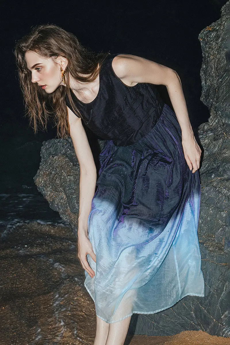 Ombre Sleeveless Trapeze Midi Dresss - HBQMJX