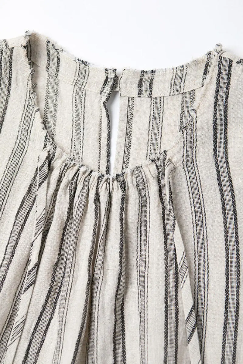 100 French Linen Striped Sleeveless Maxi Dress - HBQMJX