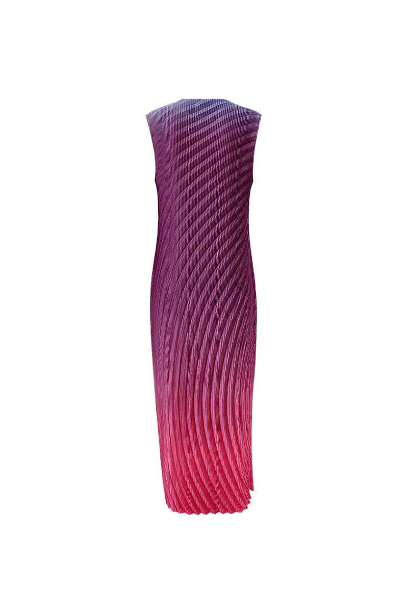 Designer Inspired Pleated Ombre Sleeveless Maxi Dress - HBQMJX