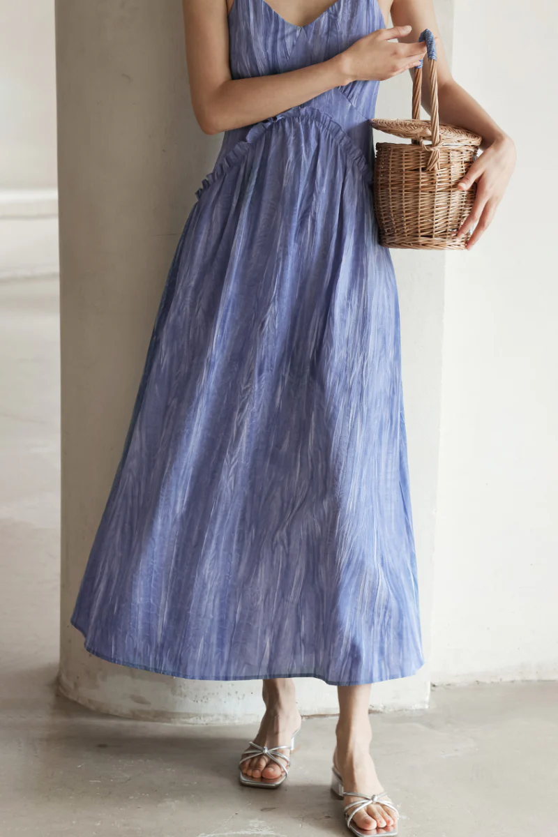 Blue Tie-Dye Spaghetti-Strap Midi Dress - HBQMJX