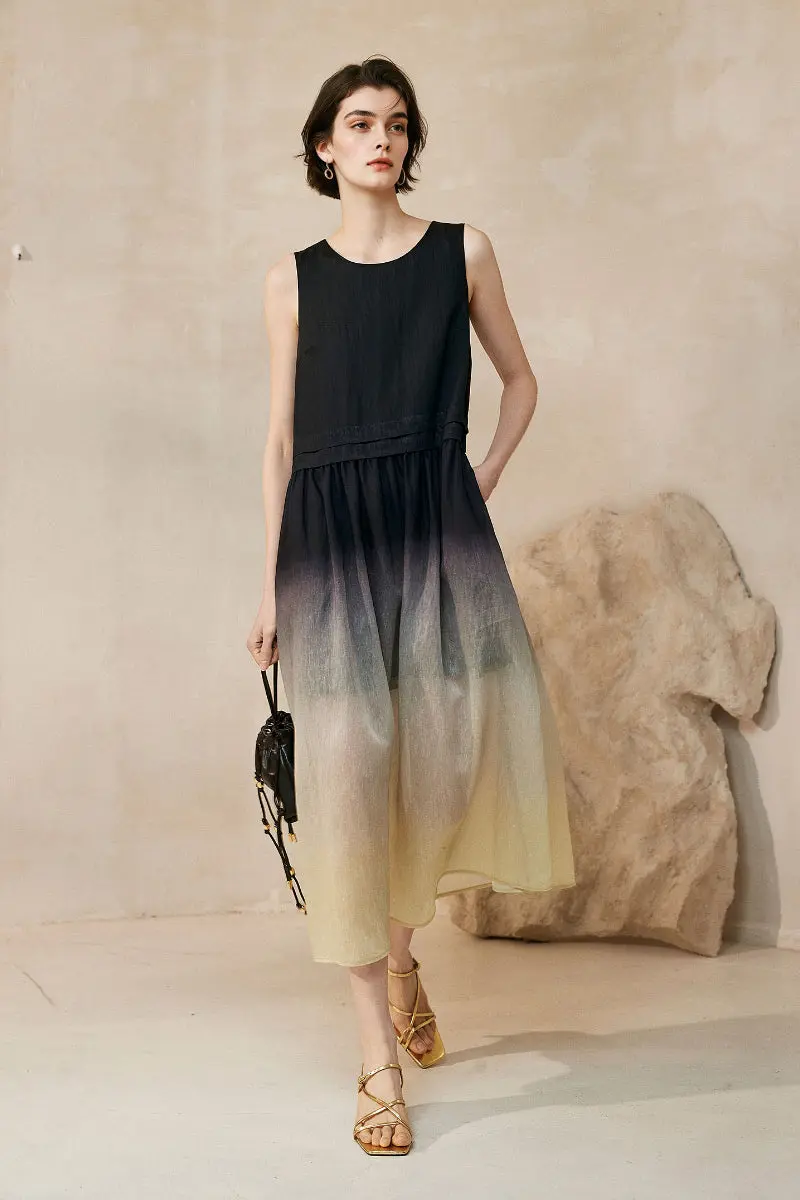 Ombre Sleeveless Linen Midi Dress - HBQMJX