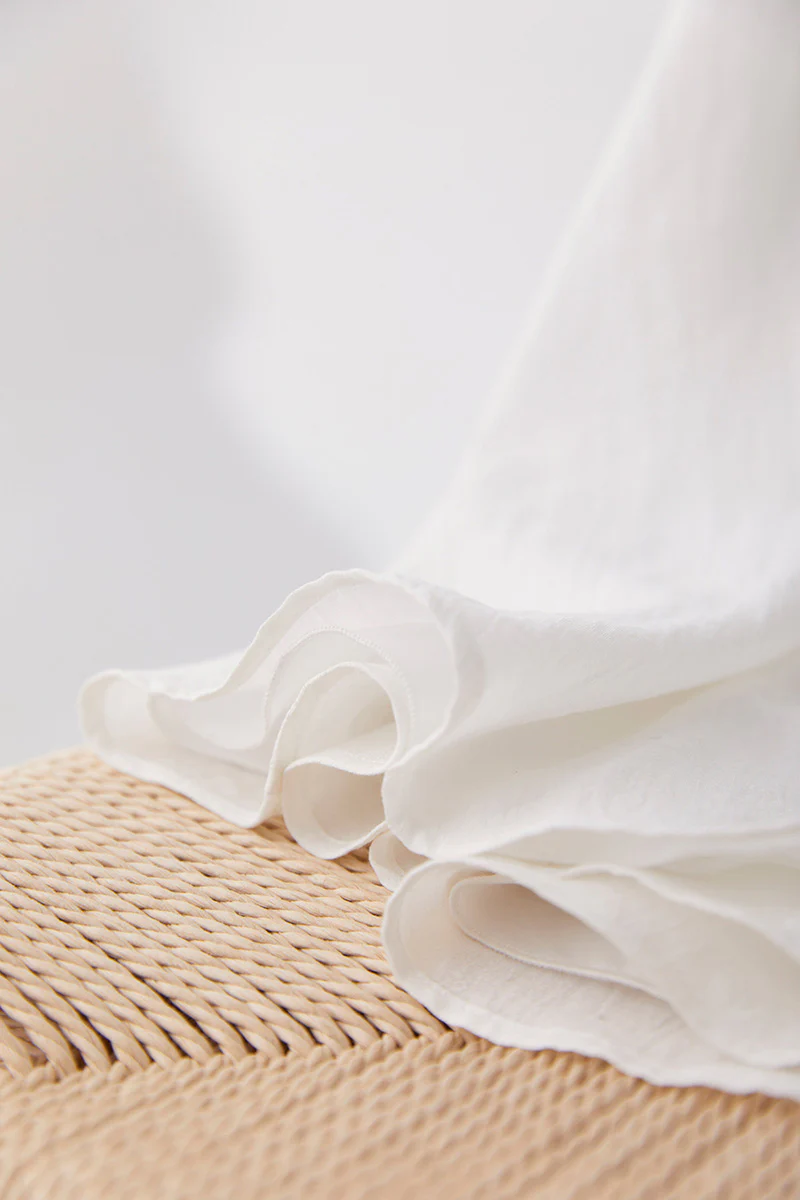 White Lantern-Sleeve V-Neck Midi Dress - HBQMJX