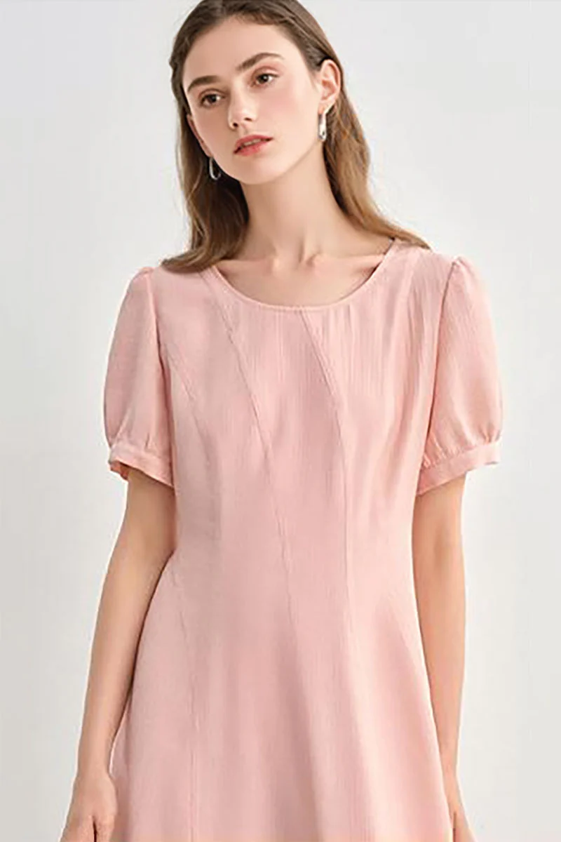 Pink Short-Sleeve A-Line Midi Dress - HBQMJX