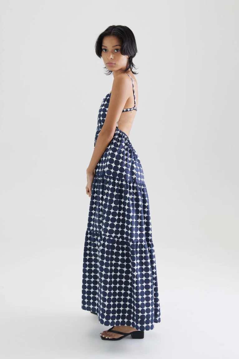 Polka Dot Tiered Backless Dress - HBQMJX