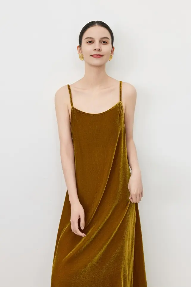 Summer Backless Silk Lined Velvet Slip Dress - HBQMJX