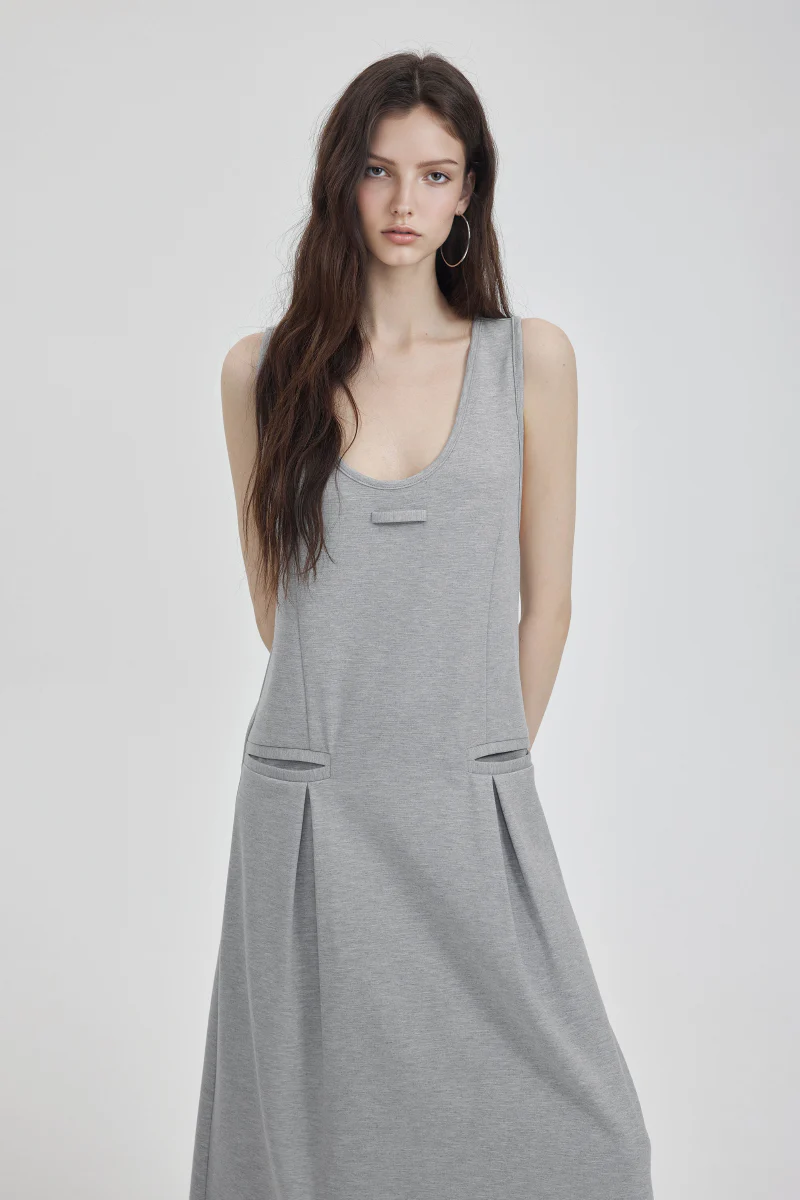 Casual Sleeveless Maxi Tank Dress with Back Twist - HBQMJX