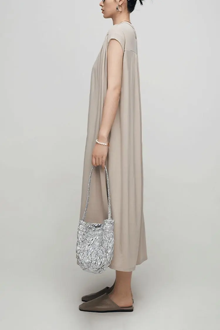 Oversized Padded Shoulder Acetate Sleeveless Shirt Dress - HBQMJX