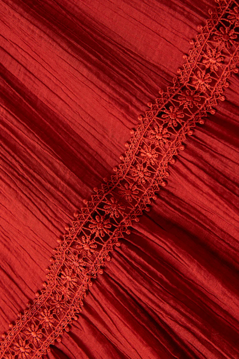 Red Tiered Sleeveless Tank Midi Dress with Embroidered Detail - HBQMJX