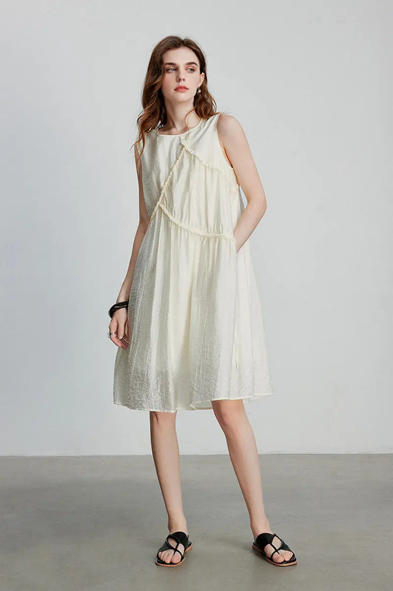 Ivory Lyocell Sleeveless Ruffle-Detail Midi Dress - HBQMJX