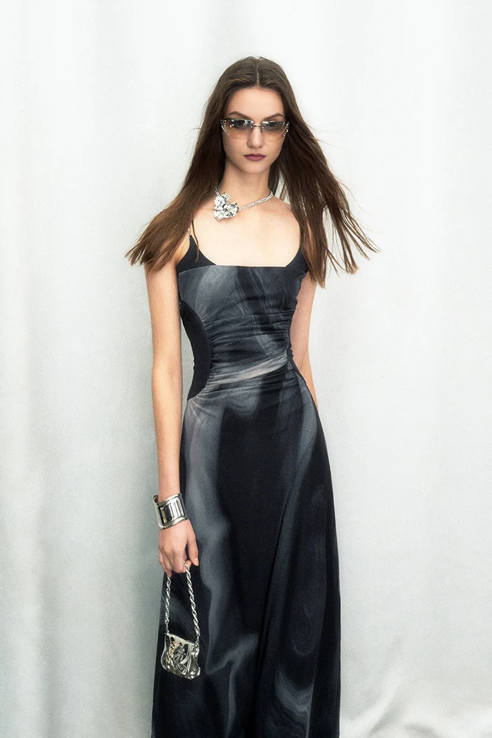 Tie Dye Spaghetti Strap Mesh Dress - HBQMJX