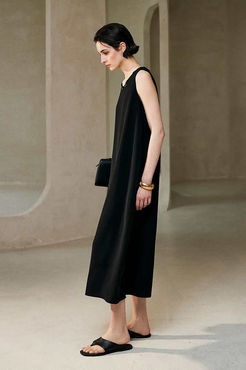 Black Row-Style Sleeveless Midi Dress - HBQMJX