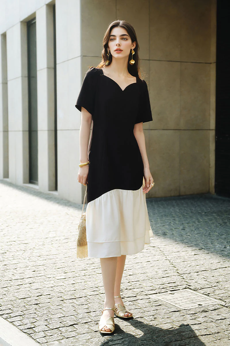 Short-Sleeve Sweetheart-Neck A-Line Midi Dress - HBQMJX