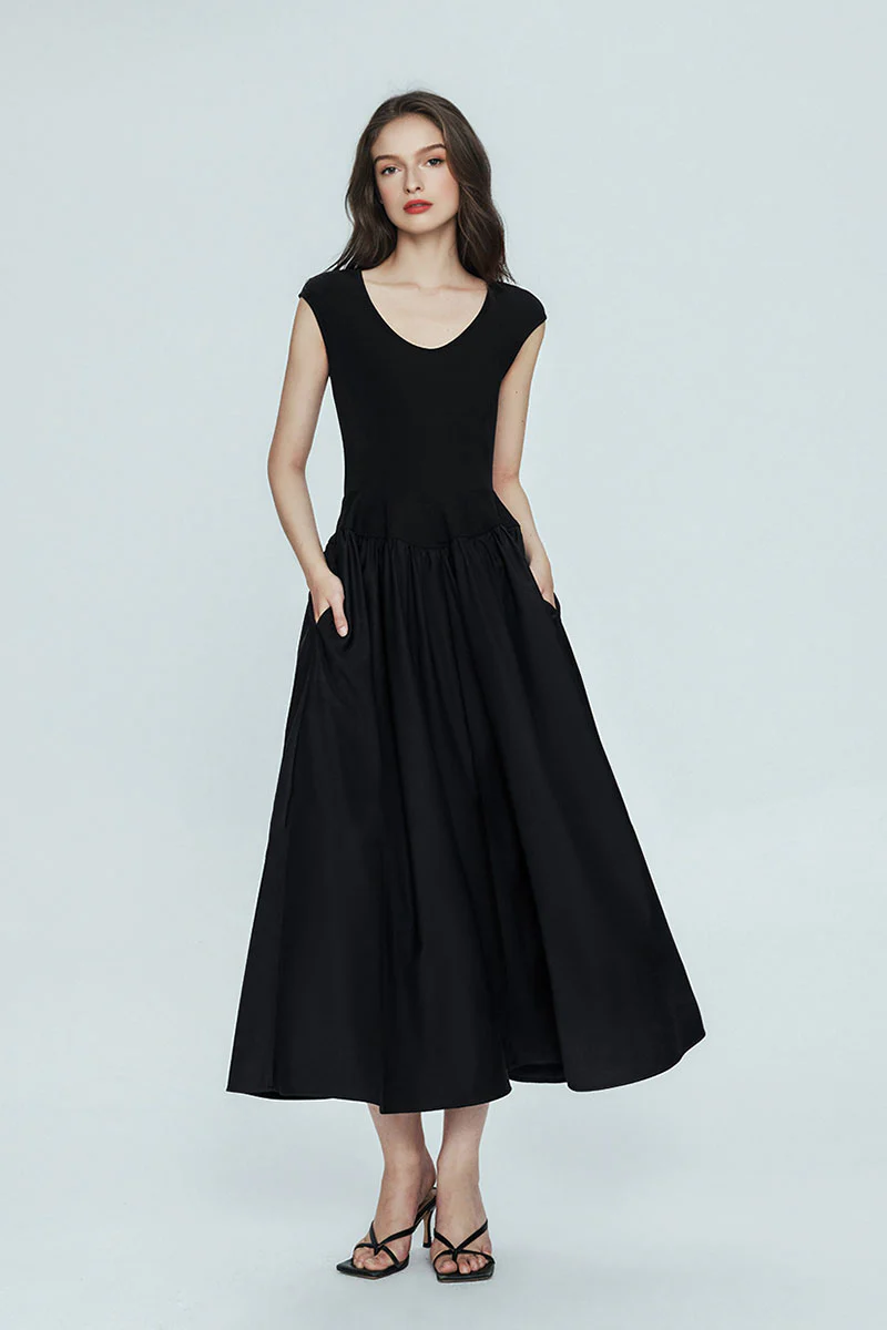 White Fit & Flare Cap-Sleeve Scoop-Neck Midi Dress - HBQMJX