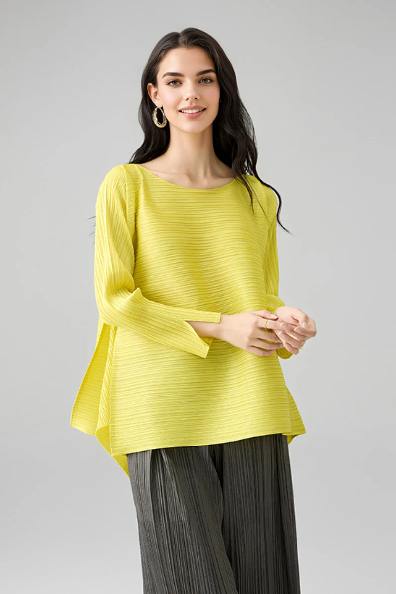 Designer Inspired Pleated Asymmetrical Top - HBQMJX