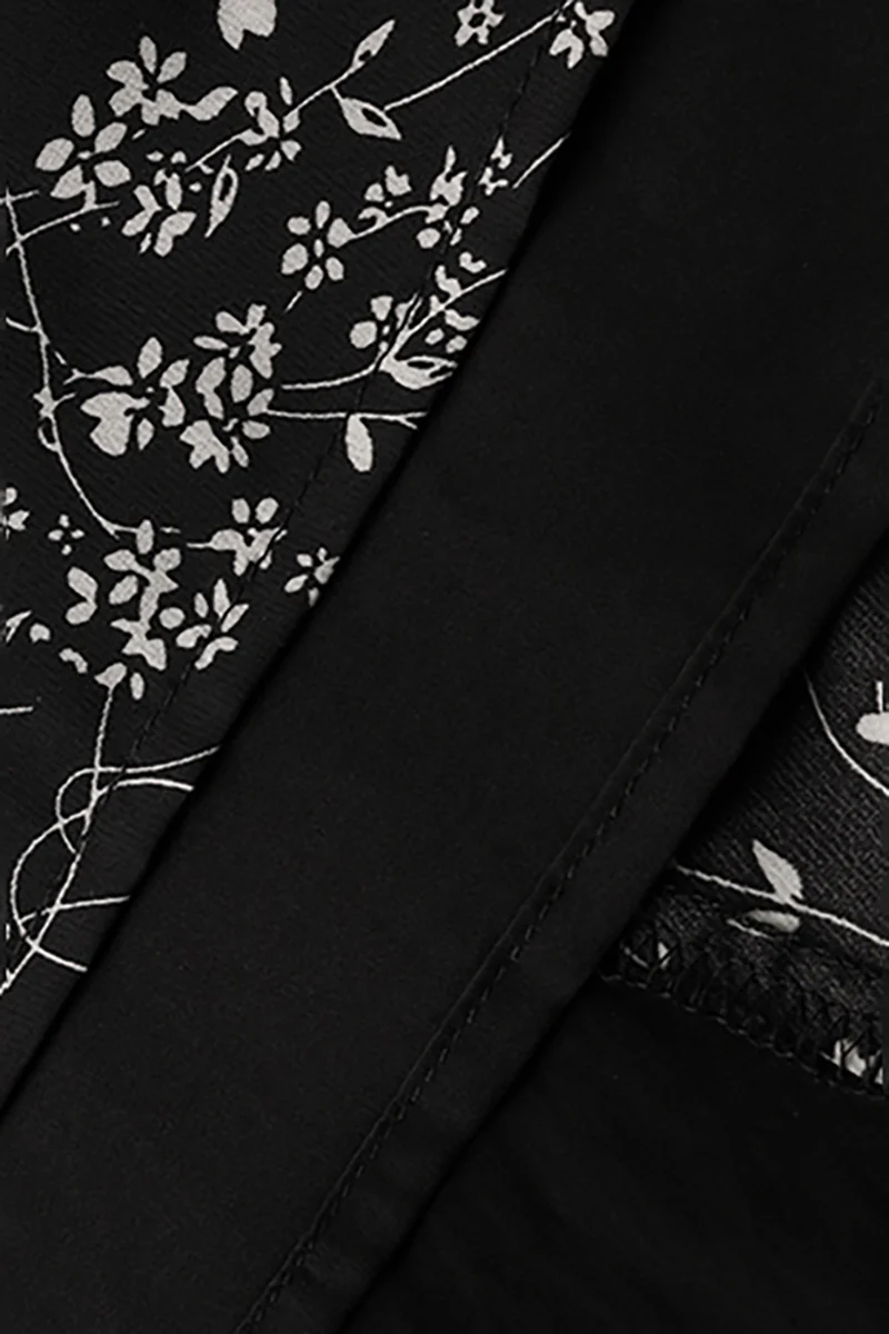 Fit & Flare Long-Sleeve Midi Dress with Flower Patchwork - HBQMJX