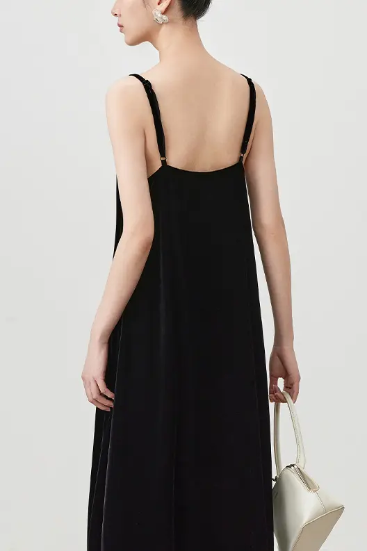 Summer Backless Silk Lined Velvet Slip Dress - HBQMJX