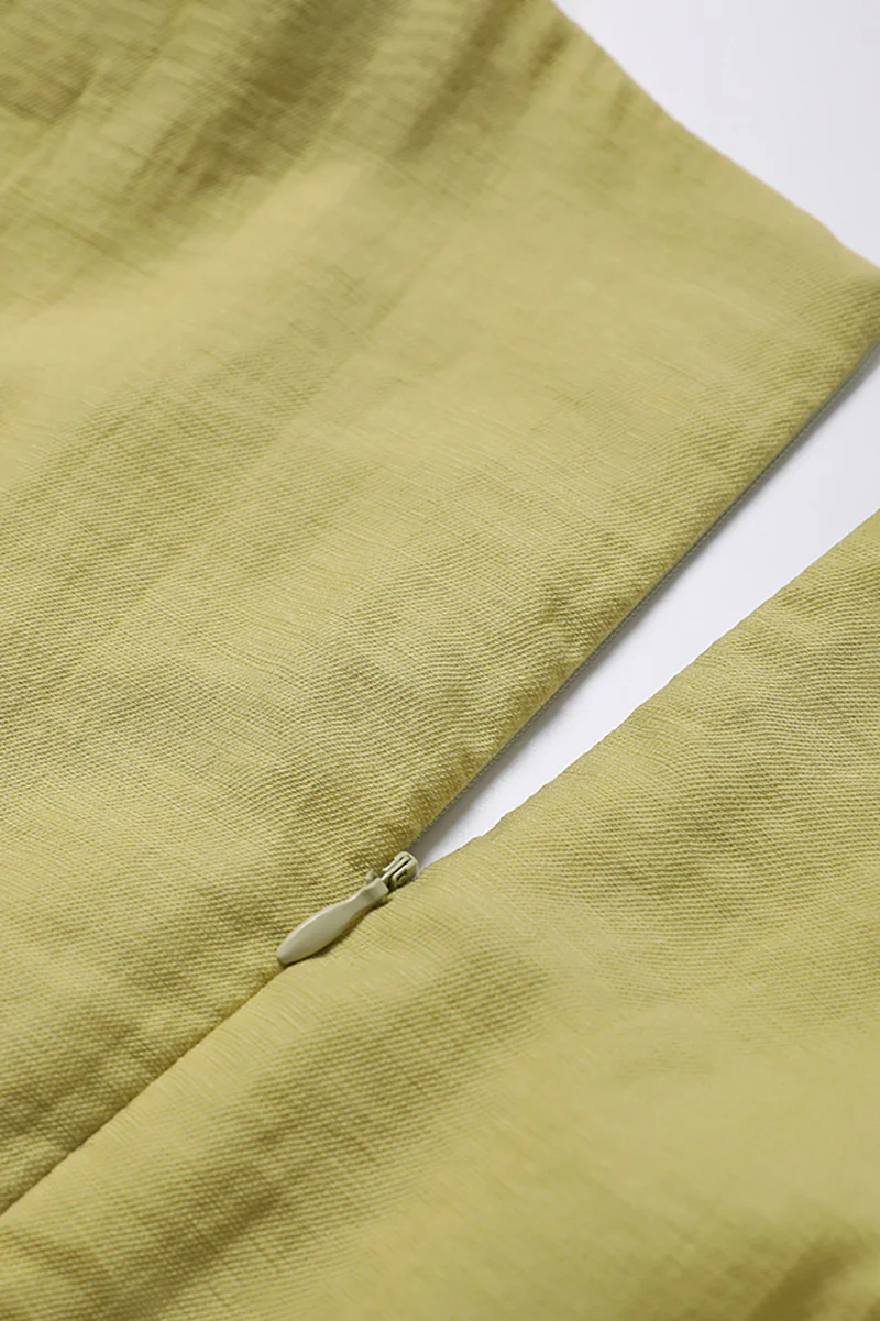 Lime Green V-Neck A-Line Midi Dress - HBQMJX